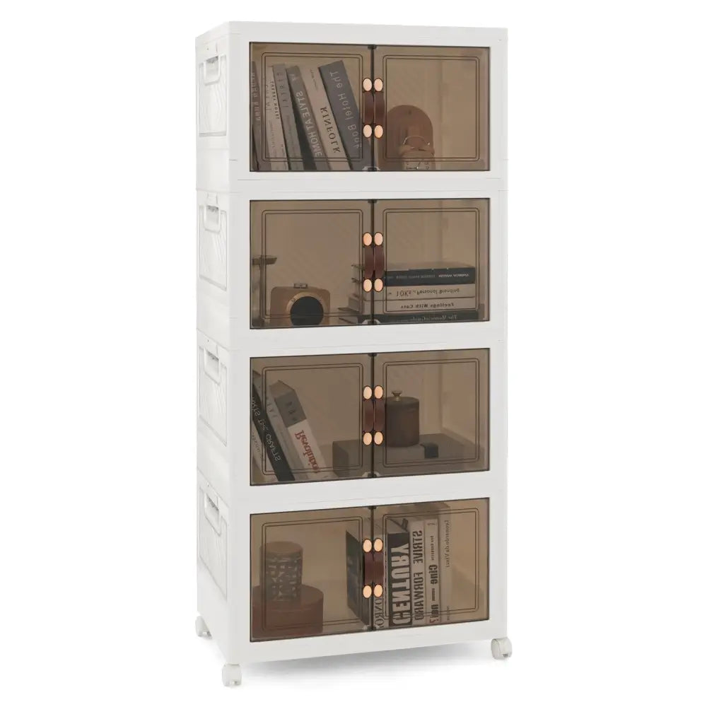 Stackable Storage Bins with Lockable Wheels-4 Pack - White - Cabinets & Chests