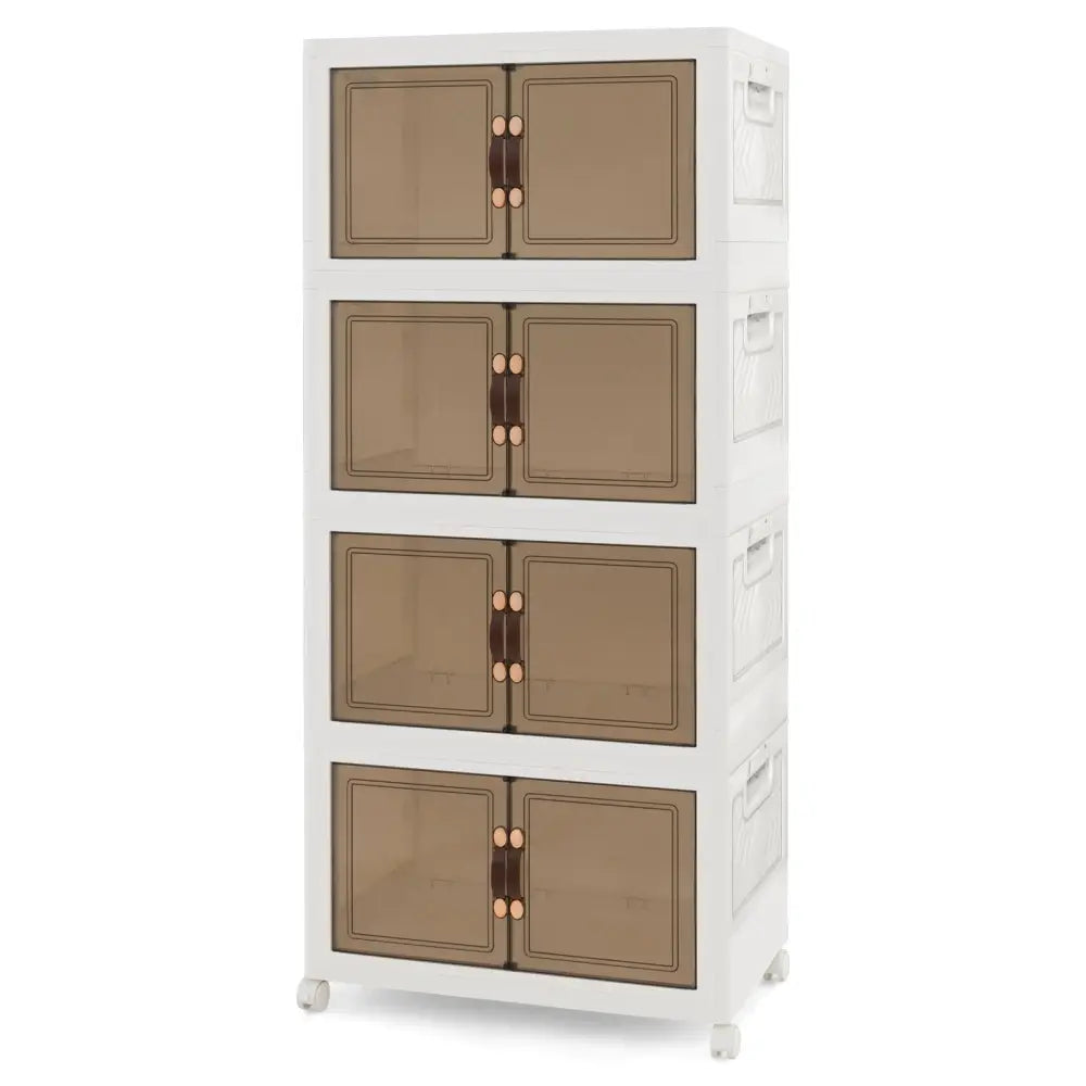Stackable Storage Bins with Lockable Wheels-4 Pack - White - Cabinets & Chests