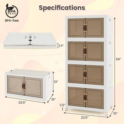 Stackable Storage Bins with Lockable Wheels-4 Pack - White - Cabinets & Chests
