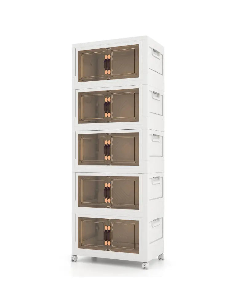 Stackable Storage Bins with Lockable Wheels-5 Pack - White - Cabinets & Chests