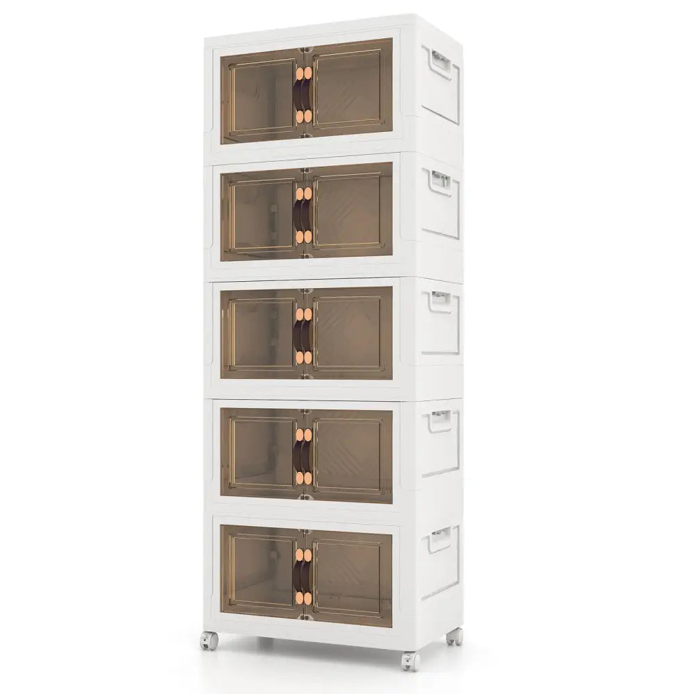 Stackable Storage Bins with Lockable Wheels-5 Pack - White - Cabinets & Chests