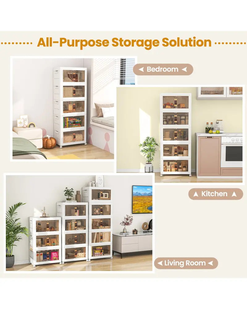 Stackable Storage Bins with Lockable Wheels-5 Pack - White - Cabinets & Chests