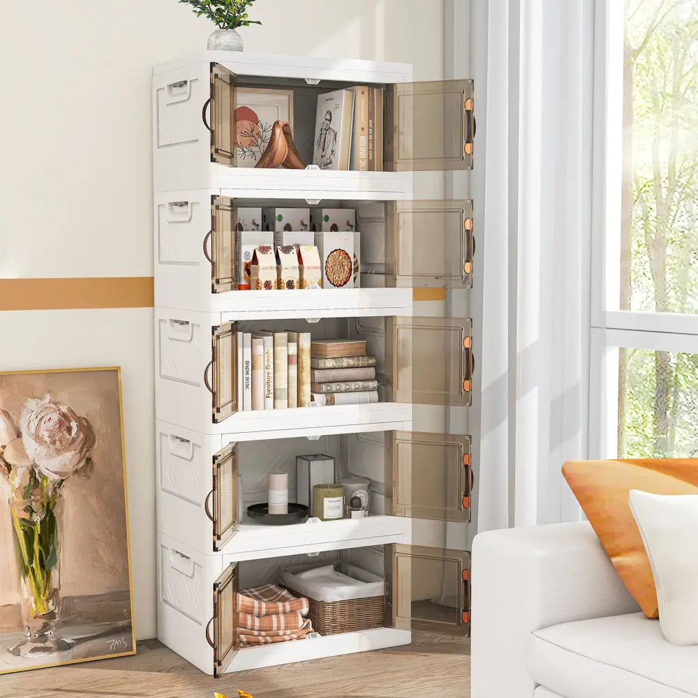 Stackable Storage Bins with Lockable Wheels-5 Pack - White - Cabinets & Chests