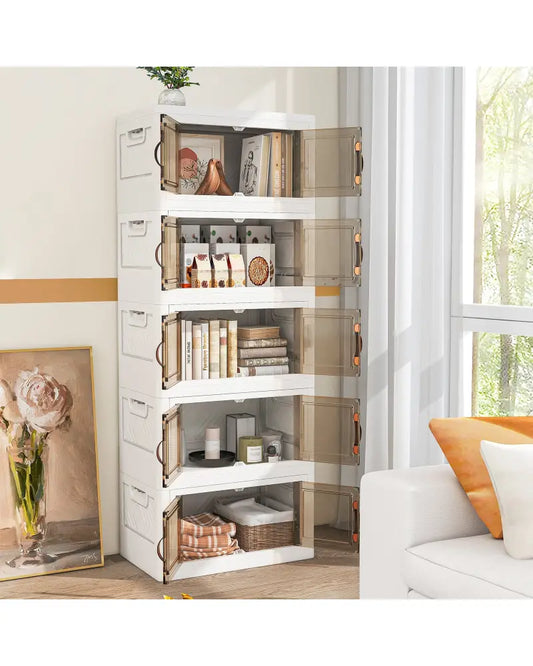 Stackable Storage Bins with Lockable Wheels-5 Pack - White - Cabinets & Chests