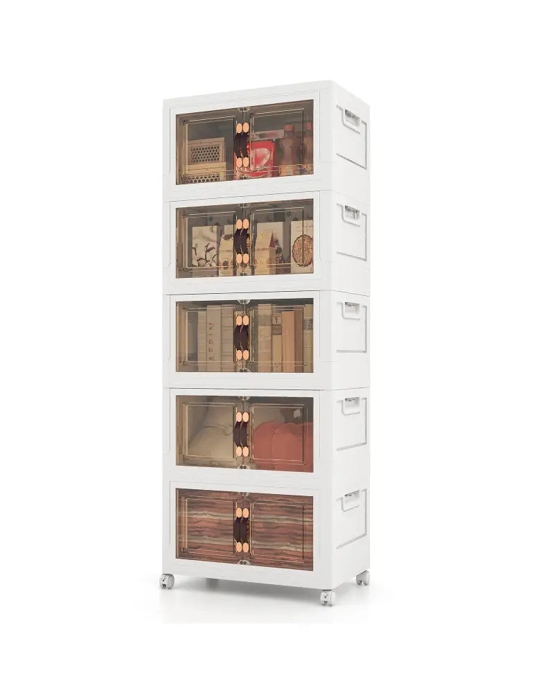 Stackable Storage Bins with Lockable Wheels-5 Pack - White - Cabinets & Chests