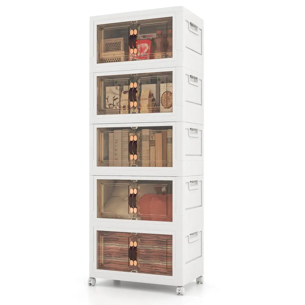 Stackable Storage Bins with Lockable Wheels-5 Pack - White - Cabinets & Chests