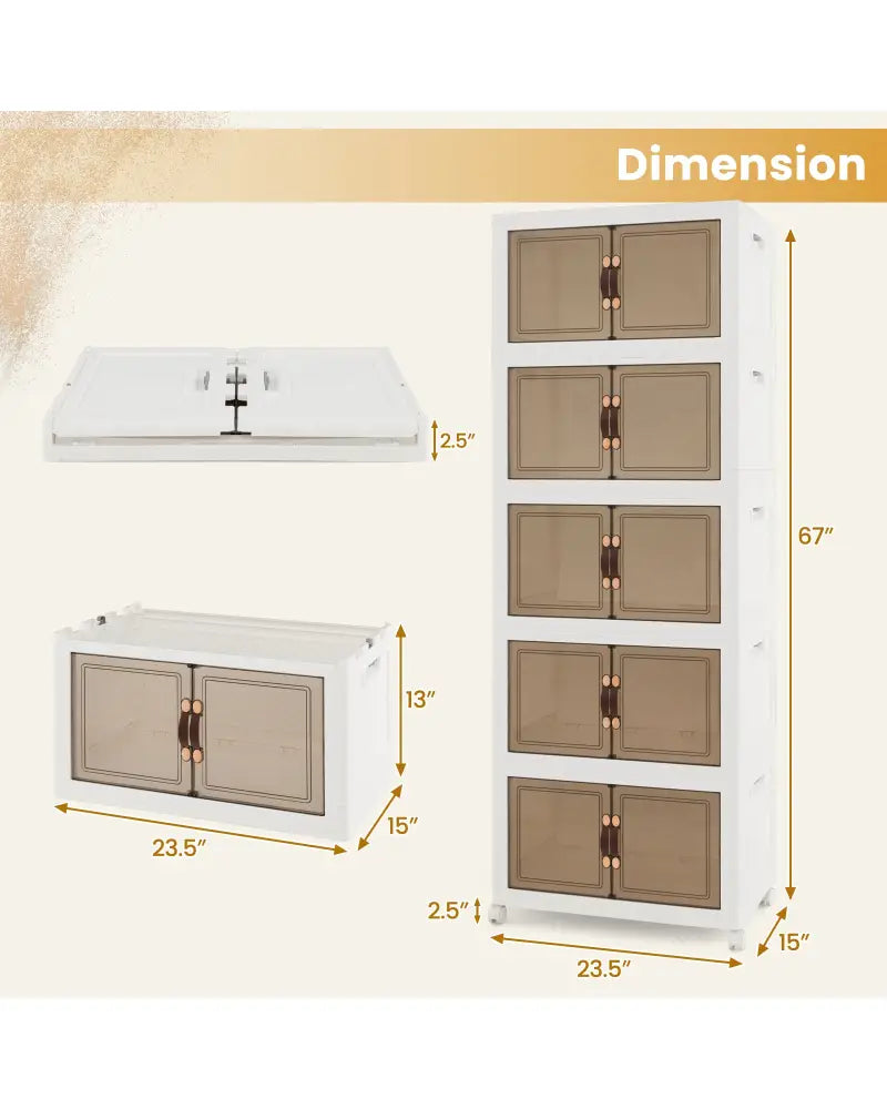 Stackable Storage Bins with Lockable Wheels-5 Pack - White - Cabinets & Chests