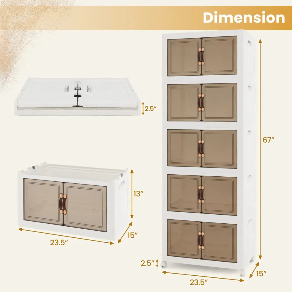 Stackable Storage Bins with Lockable Wheels-5 Pack - White - Cabinets & Chests