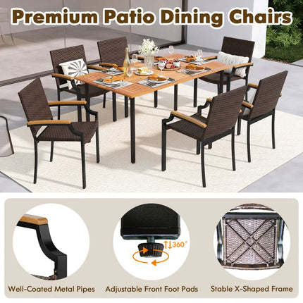 Stacking Wicker Chairs Set of 2 Patio Rattan Dining Chairs with Acacia Wood Armrests - Patio Dining Chairs