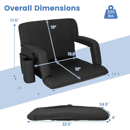 Stadium Seat for Bleachers with Back Support 6 Adjustable Positions-Black - Black - Outdoor Seating & Patio Chairs