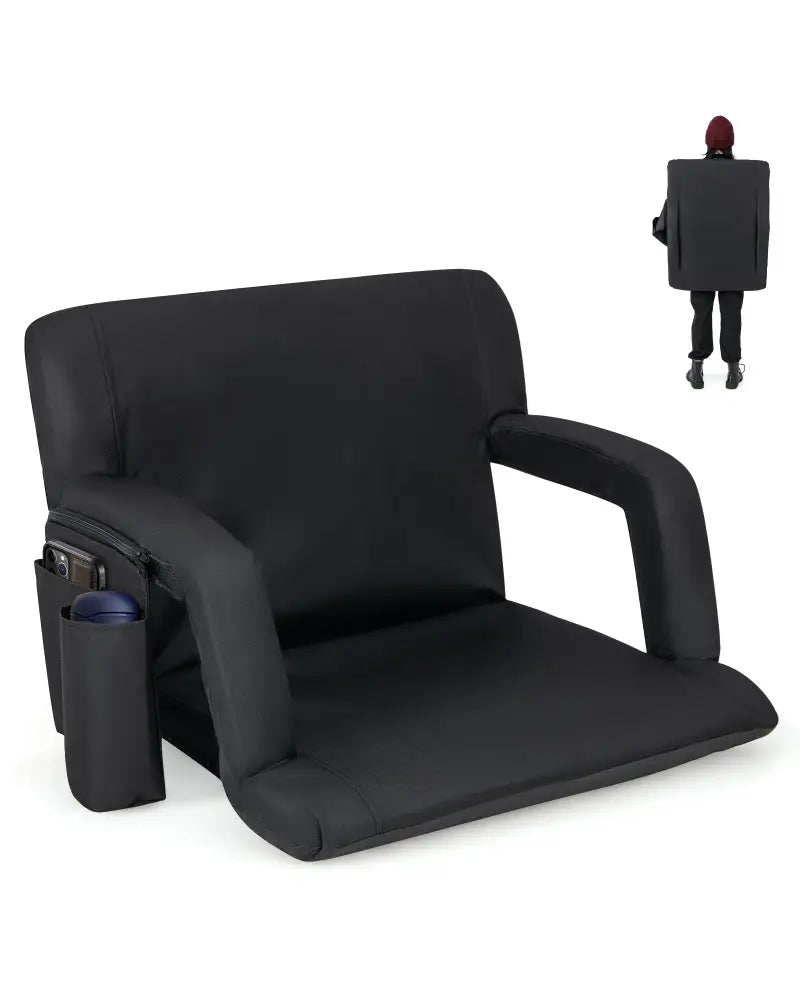 Stadium Seat for Bleachers with Back Support 6 Adjustable Positions-Black - Black - Outdoor Seating & Patio Chairs