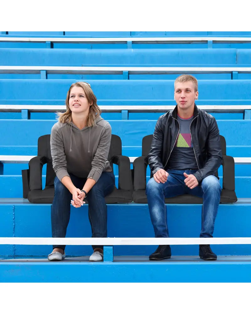 Stadium Seat for Bleachers with Back Support 6 Adjustable Positions-Black - Black - Outdoor Seating & Patio Chairs