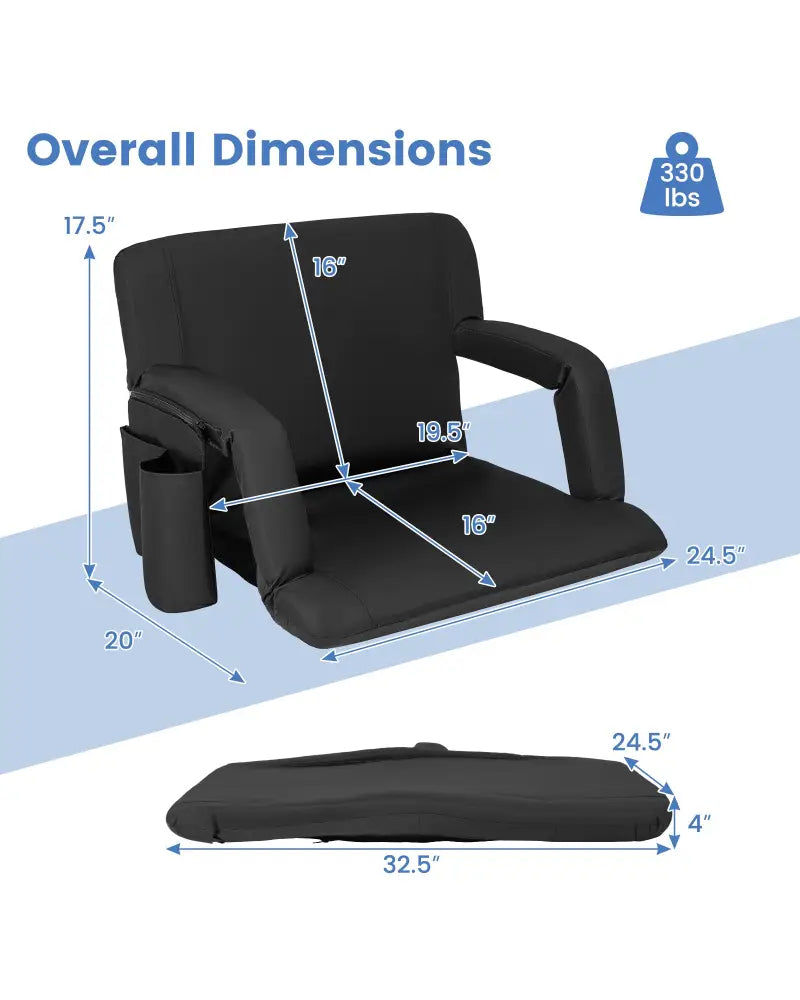 Stadium Seat for Bleachers with Back Support 6 Adjustable Positions-Black - Black - Outdoor Seating & Patio Chairs