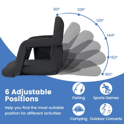 Stadium Seat for Bleachers with Back Support 6 Adjustable Positions-Black - Black - Outdoor Seating & Patio Chairs