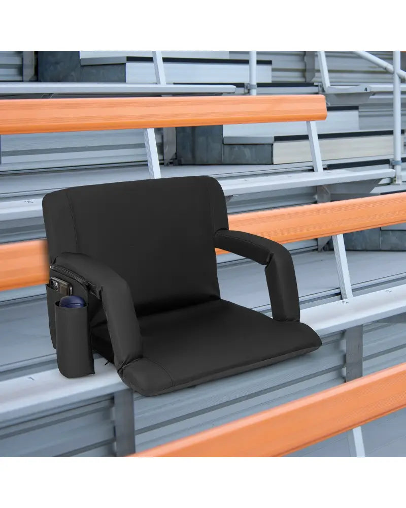 Stadium Seat for Bleachers with Back Support 6 Adjustable Positions-Black - Black - Outdoor Seating & Patio Chairs