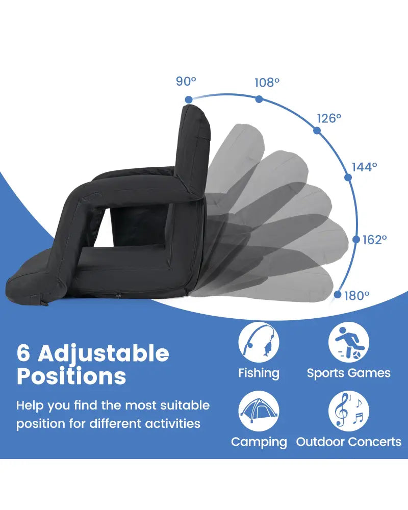 Stadium Seat for Bleachers with Back Support 6 Adjustable Positions-Black - Black - Outdoor Seating & Patio Chairs