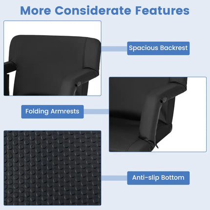 Stadium Seat for Bleachers with Back Support 6 Adjustable Positions-Black - Black - Outdoor Seating & Patio Chairs