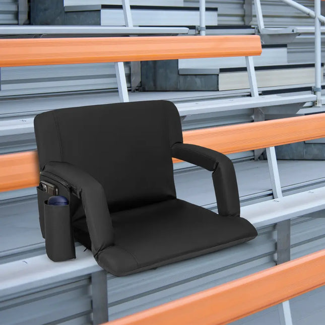Stadium Seat for Bleachers with Back Support 6 Adjustable Positions-Black - Black - Outdoor Seating & Patio Chairs