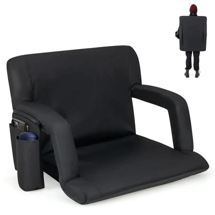 Stadium Seat for Bleachers with Back Support 6 Adjustable Positions-Black - Black - Outdoor Seating & Patio Chairs