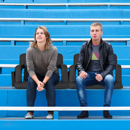 Stadium Seat for Bleachers with Back Support 6 Adjustable Positions-Black - Black - Outdoor Seating & Patio Chairs
