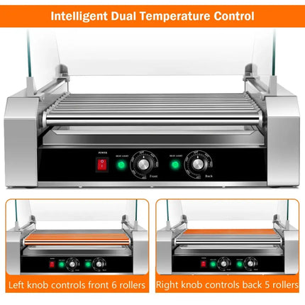 Stainless Steel Commercial 11 Roller Grill and 30 Hot Dog Cooker Machine Costway