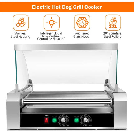Stainless Steel Commercial 11 Roller Grill and 30 Hot Dog Cooker Machine Costway