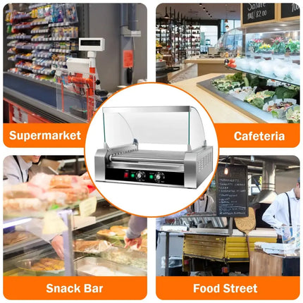 Stainless Steel Commercial 11 Roller Grill and 30 Hot Dog Cooker Machine Costway