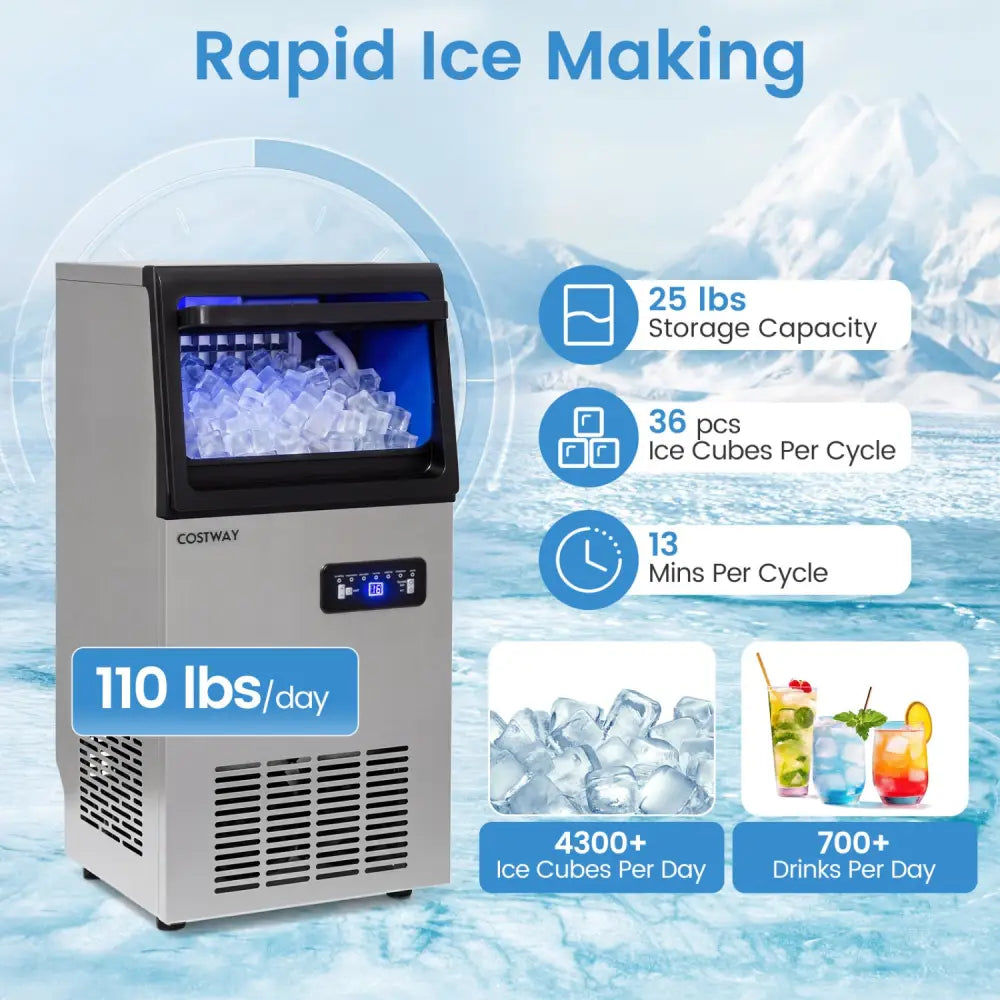 Stainless Steel Commercial Ice Maker 110 lbs/24H - Ice Makers