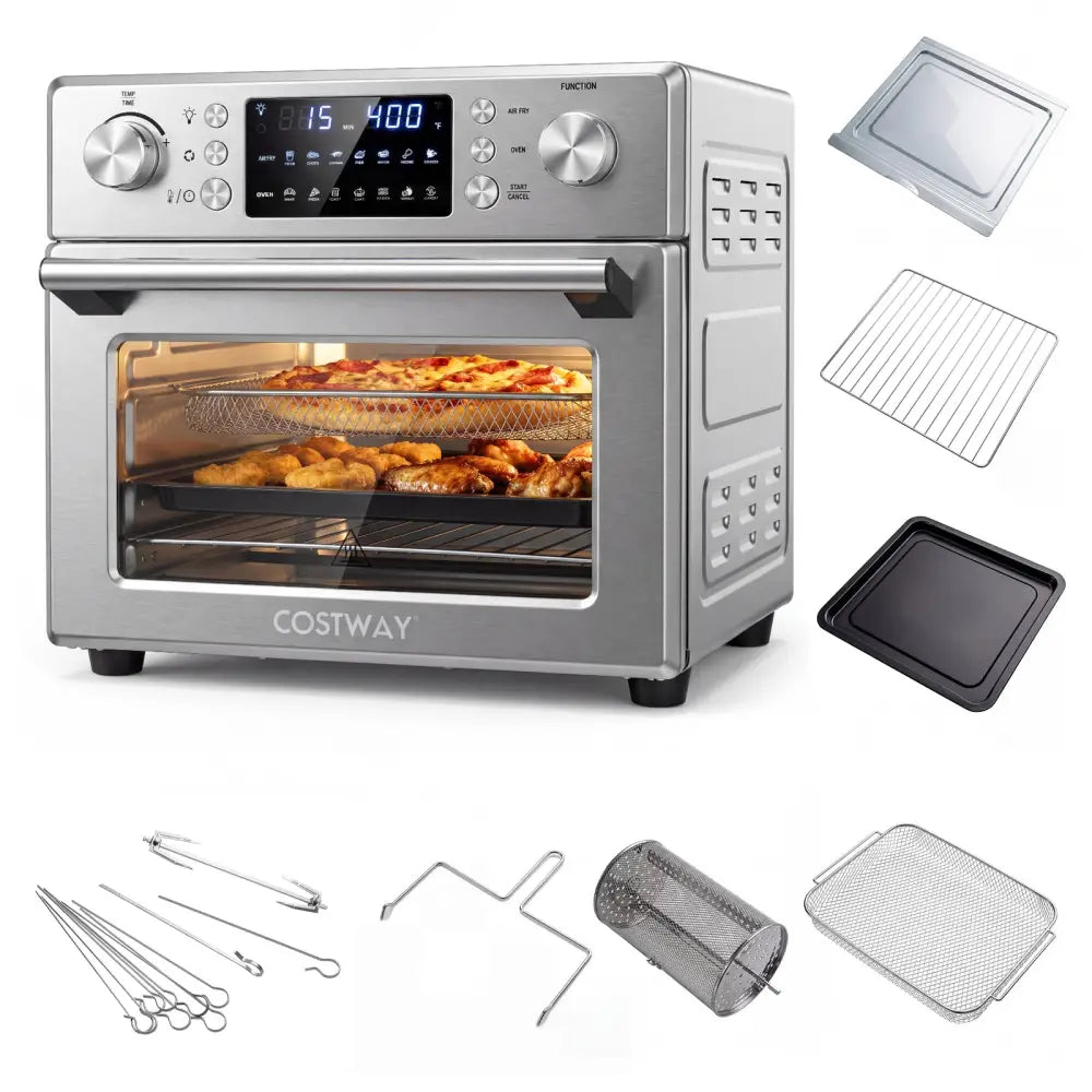 Stainless Steel Countertop Convection Oven with Bake-Silver - Silver - Toaster Ovens