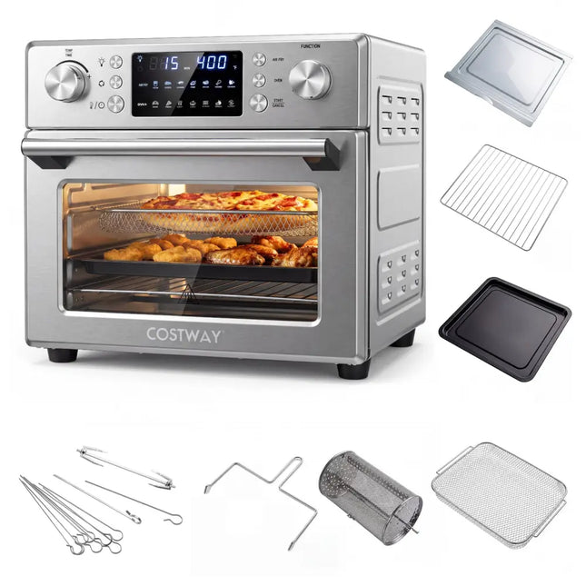 Stainless Steel Countertop Convection Oven with Bake-Silver - Silver - Toaster Ovens