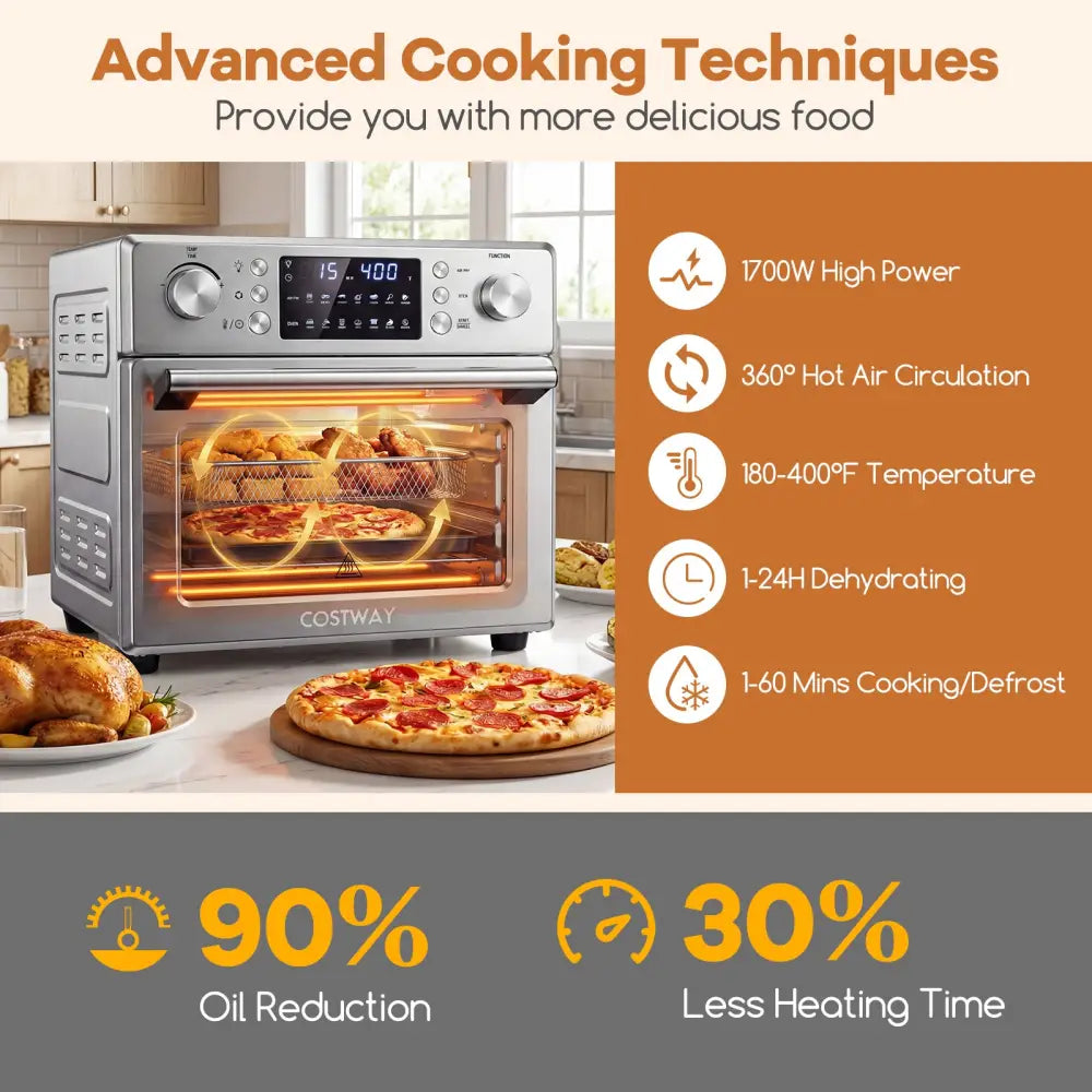 Stainless Steel Countertop Convection Oven with Bake-Silver - Silver - Toaster Ovens