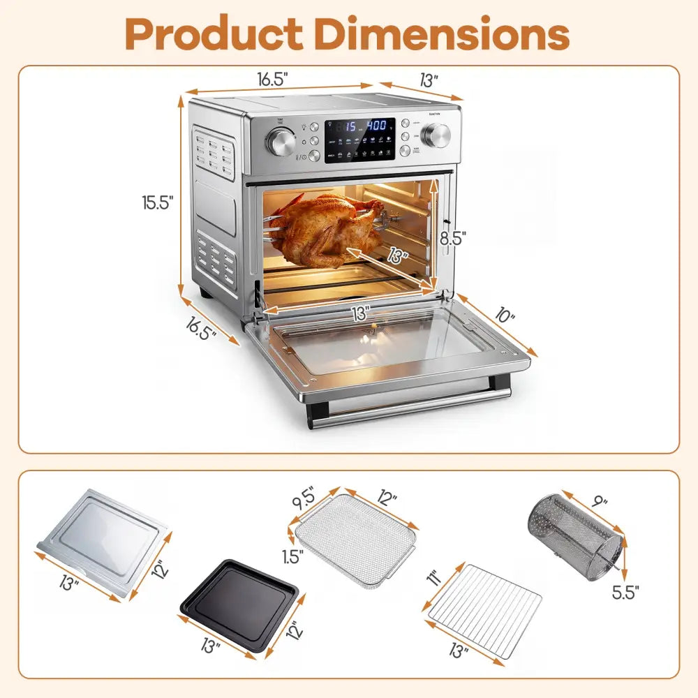 Stainless Steel Countertop Convection Oven with Bake-Silver - Silver - Toaster Ovens