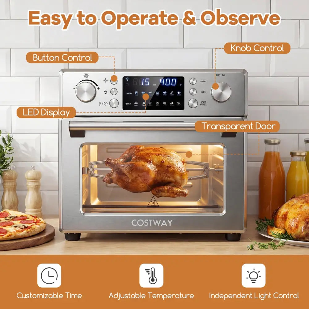 Stainless Steel Countertop Convection Oven with Bake-Silver - Silver - Toaster Ovens