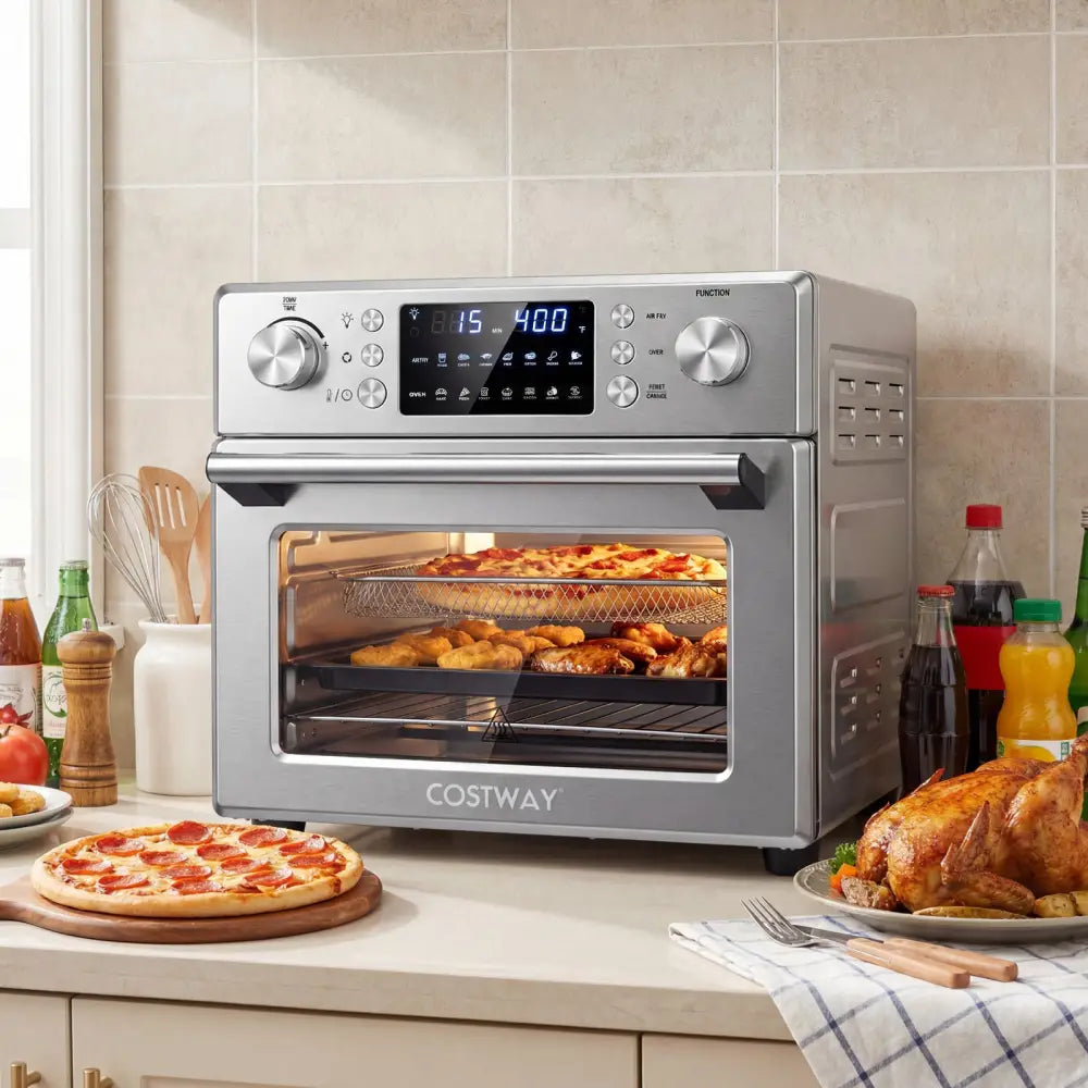 Stainless Steel Countertop Convection Oven with Bake-Silver - Silver - Toaster Ovens