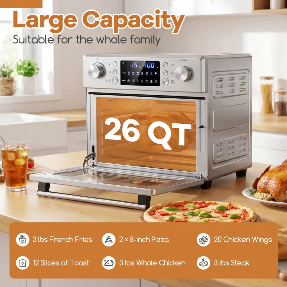 Stainless Steel Countertop Convection Oven with Bake-Silver - Silver - Toaster Ovens