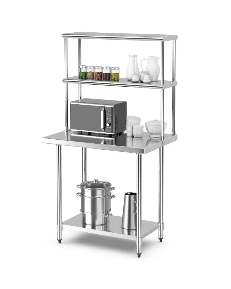 Stainless Steel Overshelf with Adjustable Lower Shelf for Restaurant Kitchen - Silver - Kitchen Tools