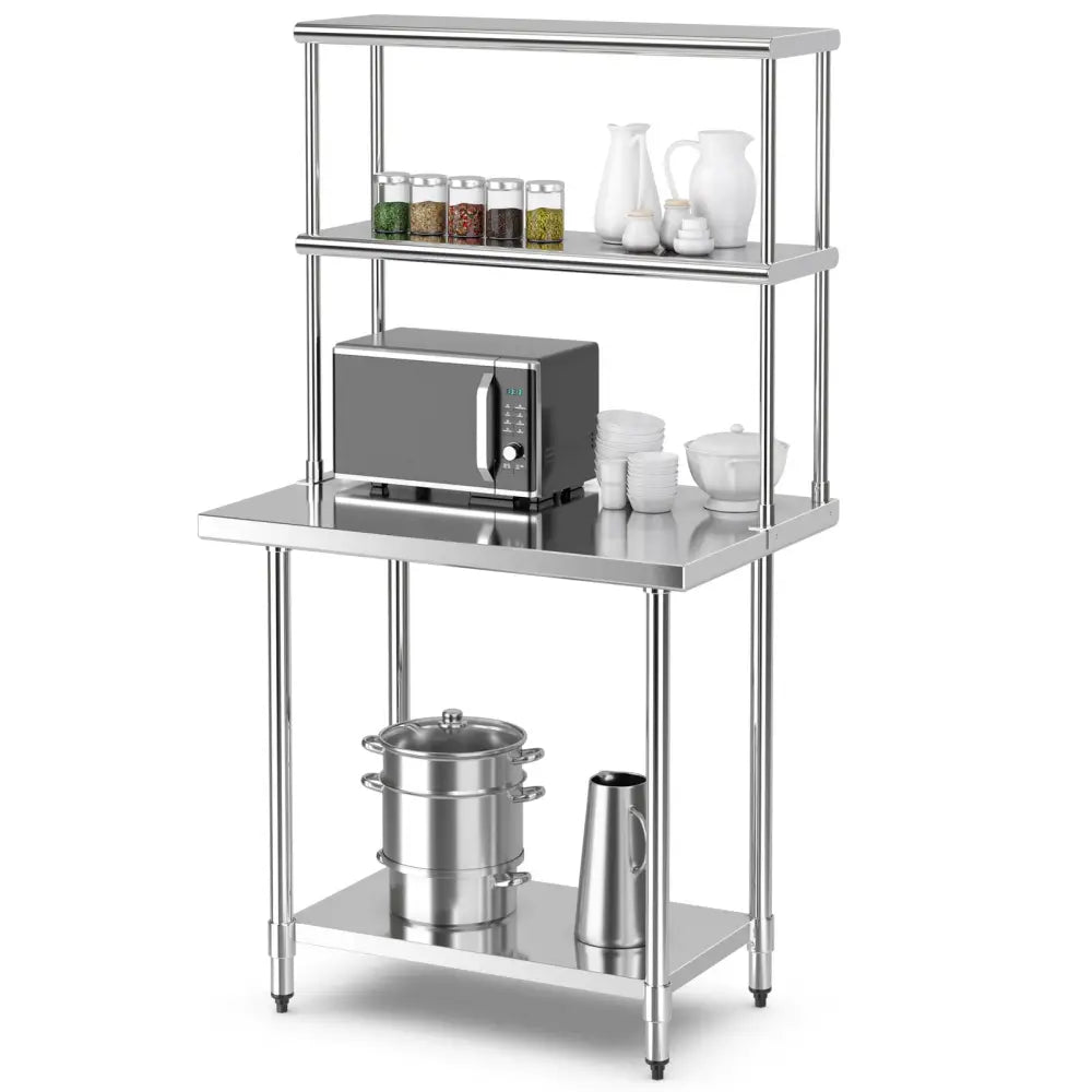 Stainless Steel Overshelf with Adjustable Lower Shelf for Restaurant Kitchen - Silver - Kitchen Tools