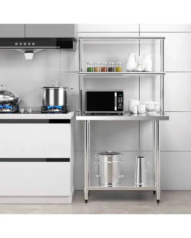 Stainless Steel Overshelf with Adjustable Lower Shelf for Restaurant Kitchen - Silver - Kitchen Tools
