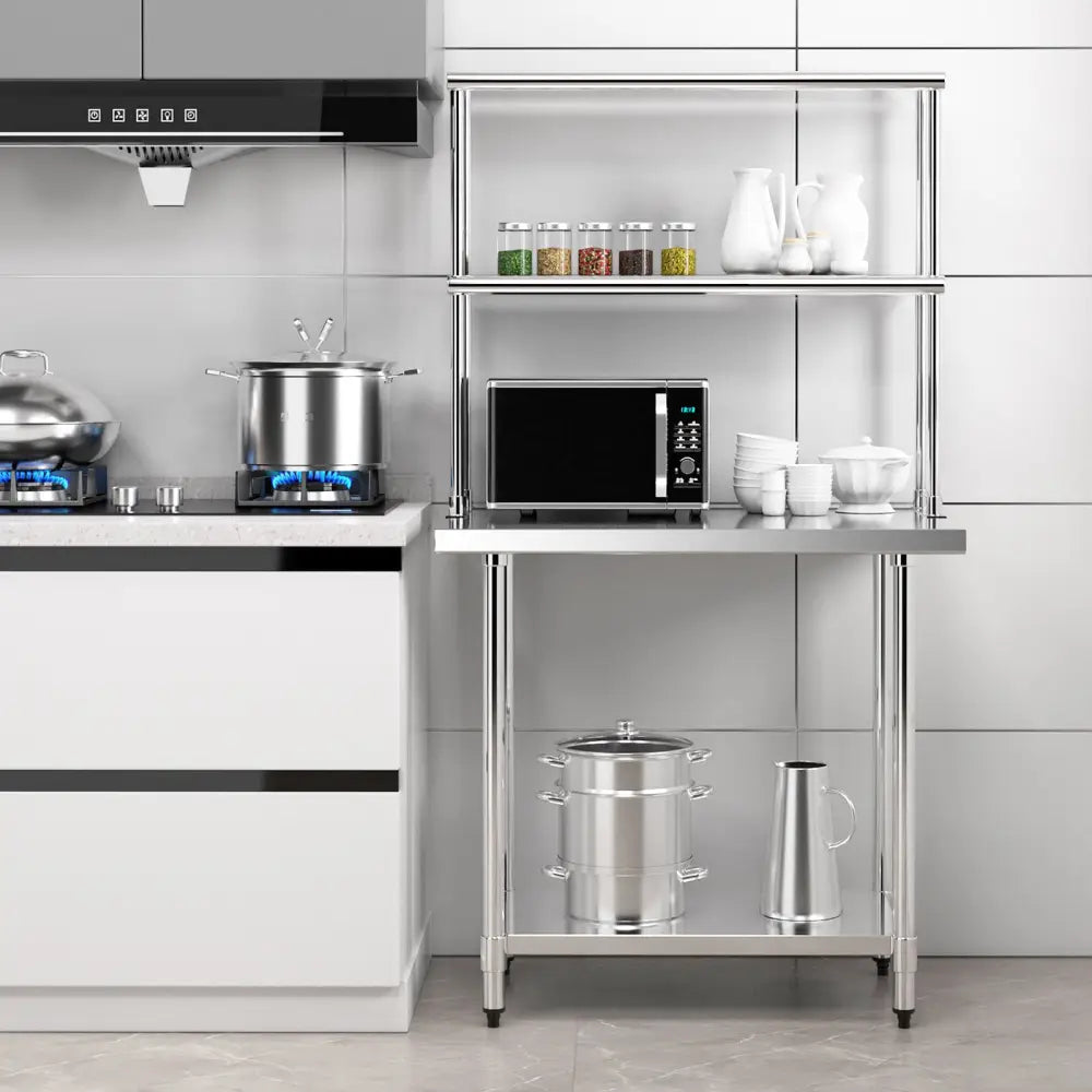 Stainless Steel Overshelf with Adjustable Lower Shelf for Restaurant Kitchen - Silver - Kitchen Tools