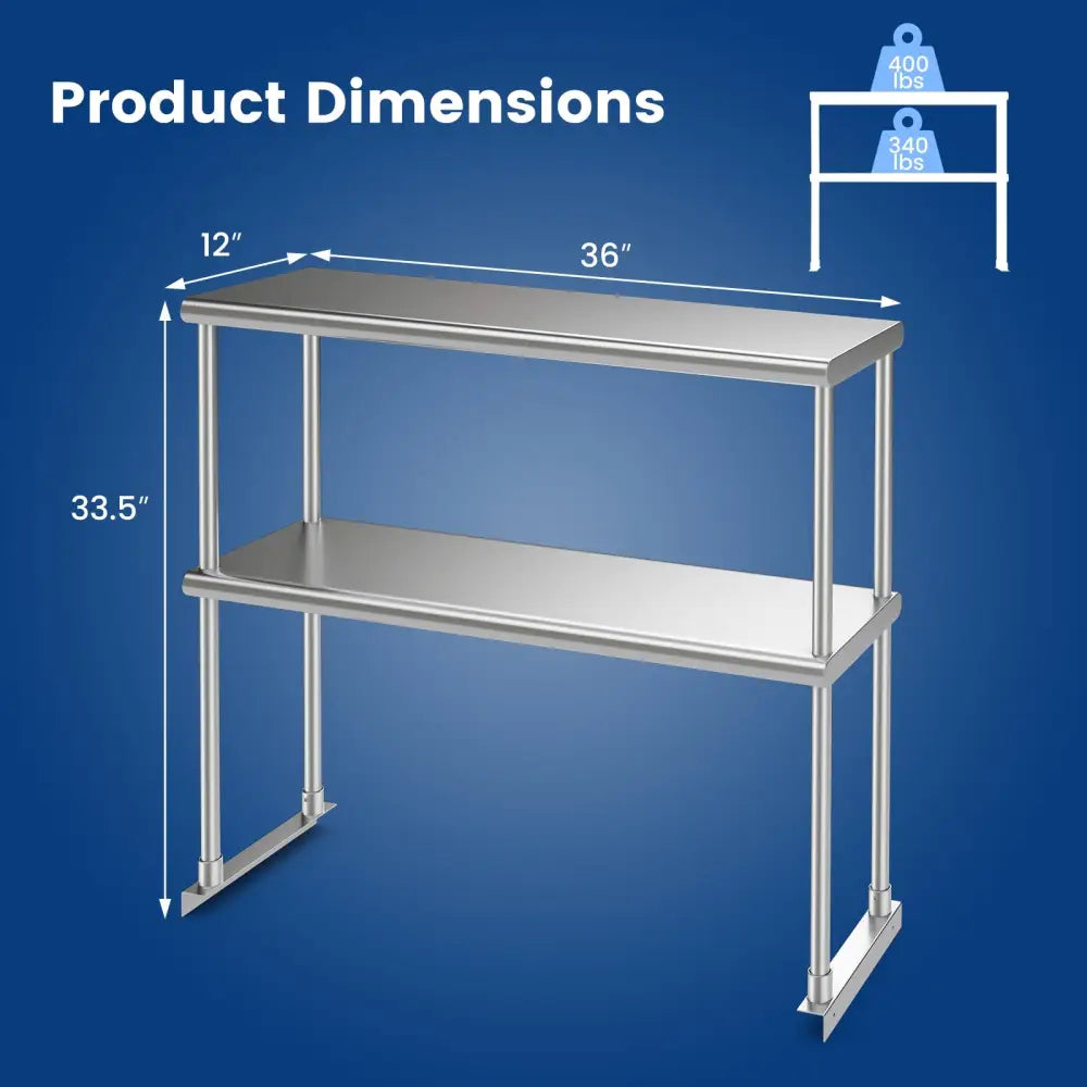 Stainless Steel Overshelf with Adjustable Lower Shelf for Restaurant Kitchen - Silver - Kitchen Tools