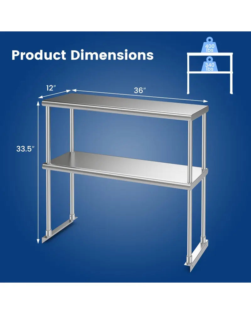 Stainless Steel Overshelf with Adjustable Lower Shelf for Restaurant Kitchen - Silver - Kitchen Tools