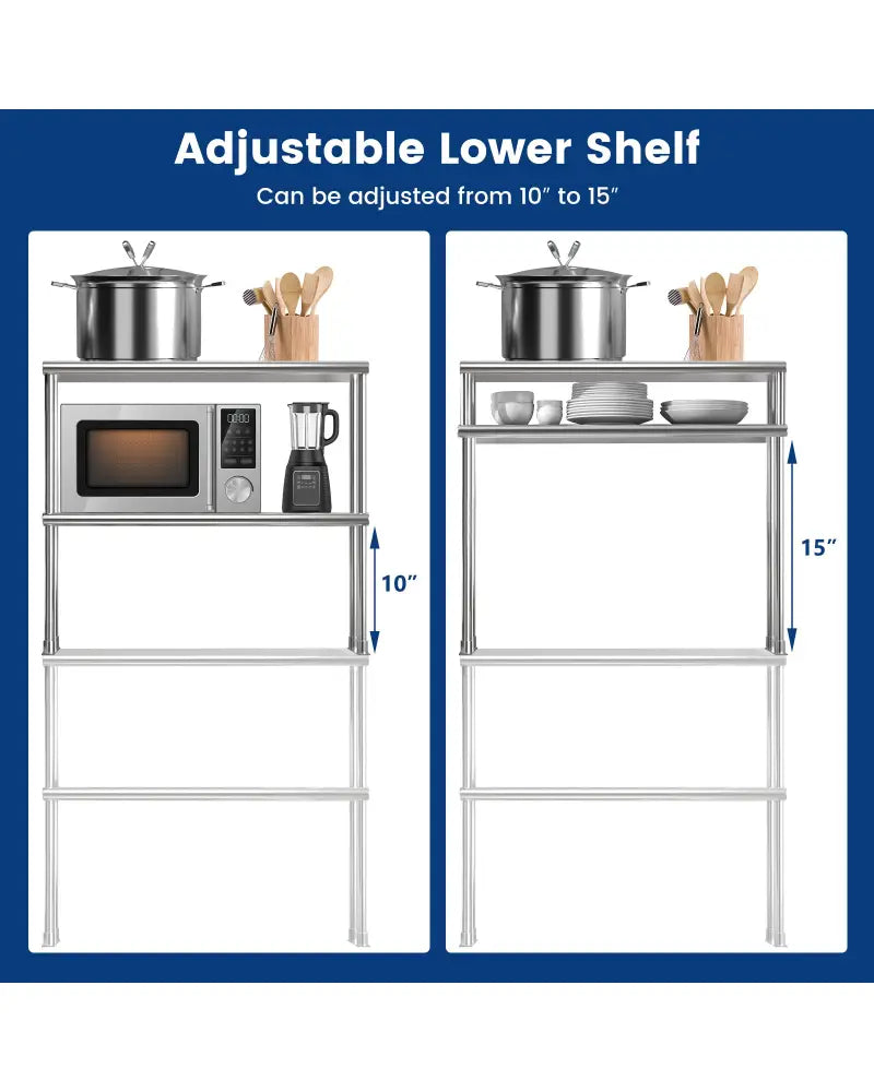 Stainless Steel Overshelf with Adjustable Lower Shelf for Restaurant Kitchen - Silver - Kitchen Tools