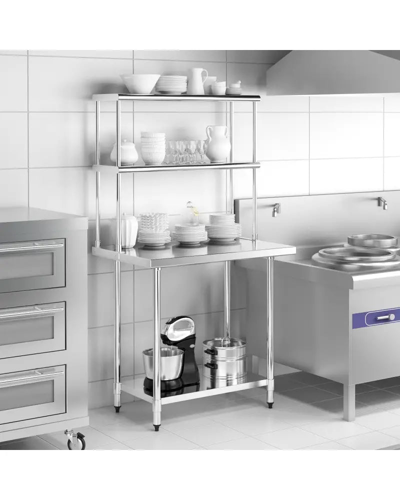 Stainless Steel Overshelf with Adjustable Lower Shelf for Restaurant Kitchen - Silver - Kitchen Tools