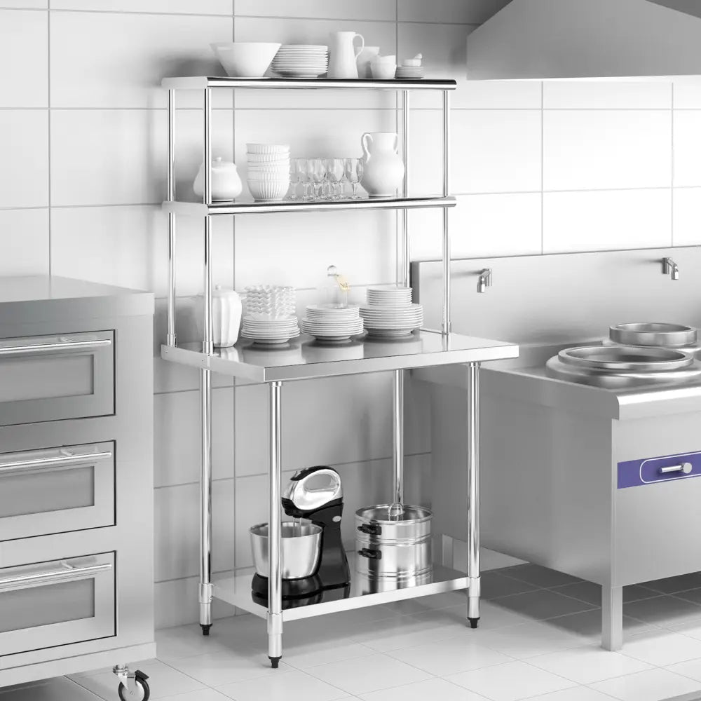 Stainless Steel Overshelf with Adjustable Lower Shelf for Restaurant Kitchen - Silver - Kitchen Tools