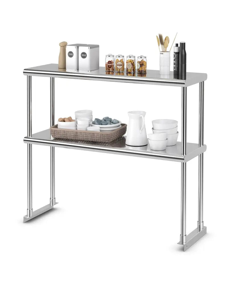 Stainless Steel Overshelf with Adjustable Lower Shelf for Restaurant Kitchen - Silver - Kitchen Tools