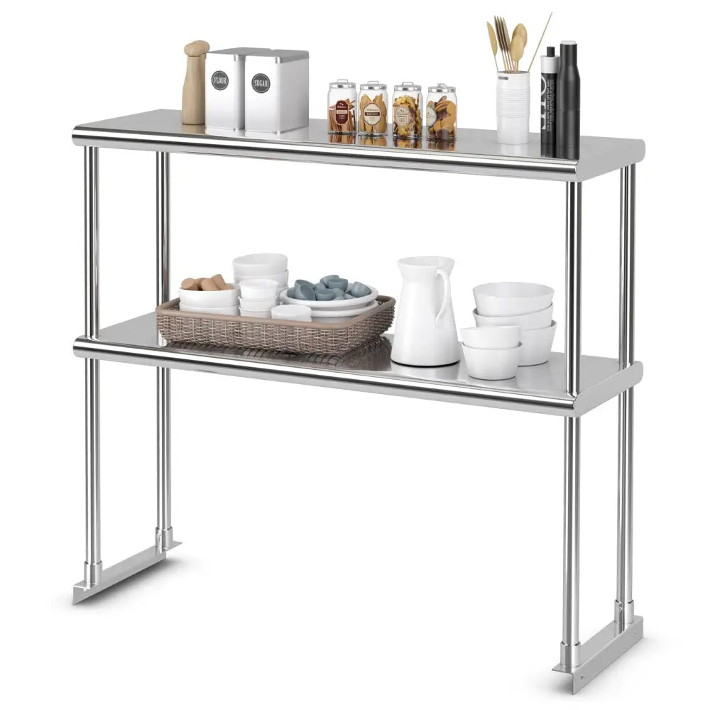 Stainless Steel Overshelf with Adjustable Lower Shelf for Restaurant Kitchen - Silver - Kitchen Tools