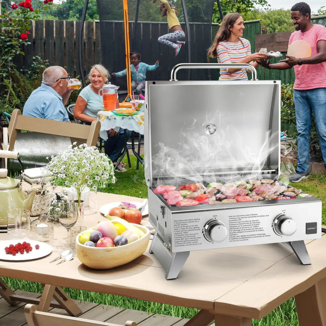 Stainless Steel Propane Grill with Lid for Outdoor Camping Tailgating Picnic Party-Silver - Silver - Outdoor Grills