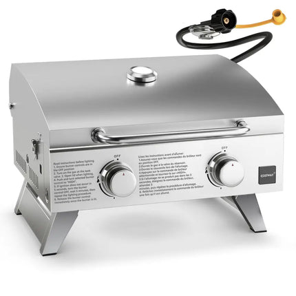 Stainless Steel Propane Grill with Lid for Outdoor Camping Tailgating Picnic Party-Silver - Silver - Outdoor Grills