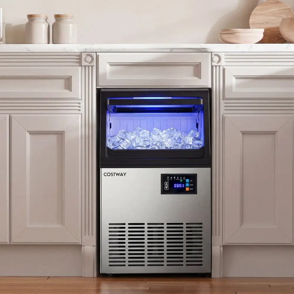 Stainless Steel Spary Ice Maker with 30 LBS Storage Capacity and 80 LBS Per Day - Silver - Ice Makers