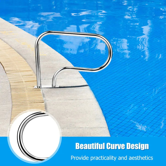 Stainless Steel Swimming Pool Hand Rail with Base Plate - Silver - Swimming Pools